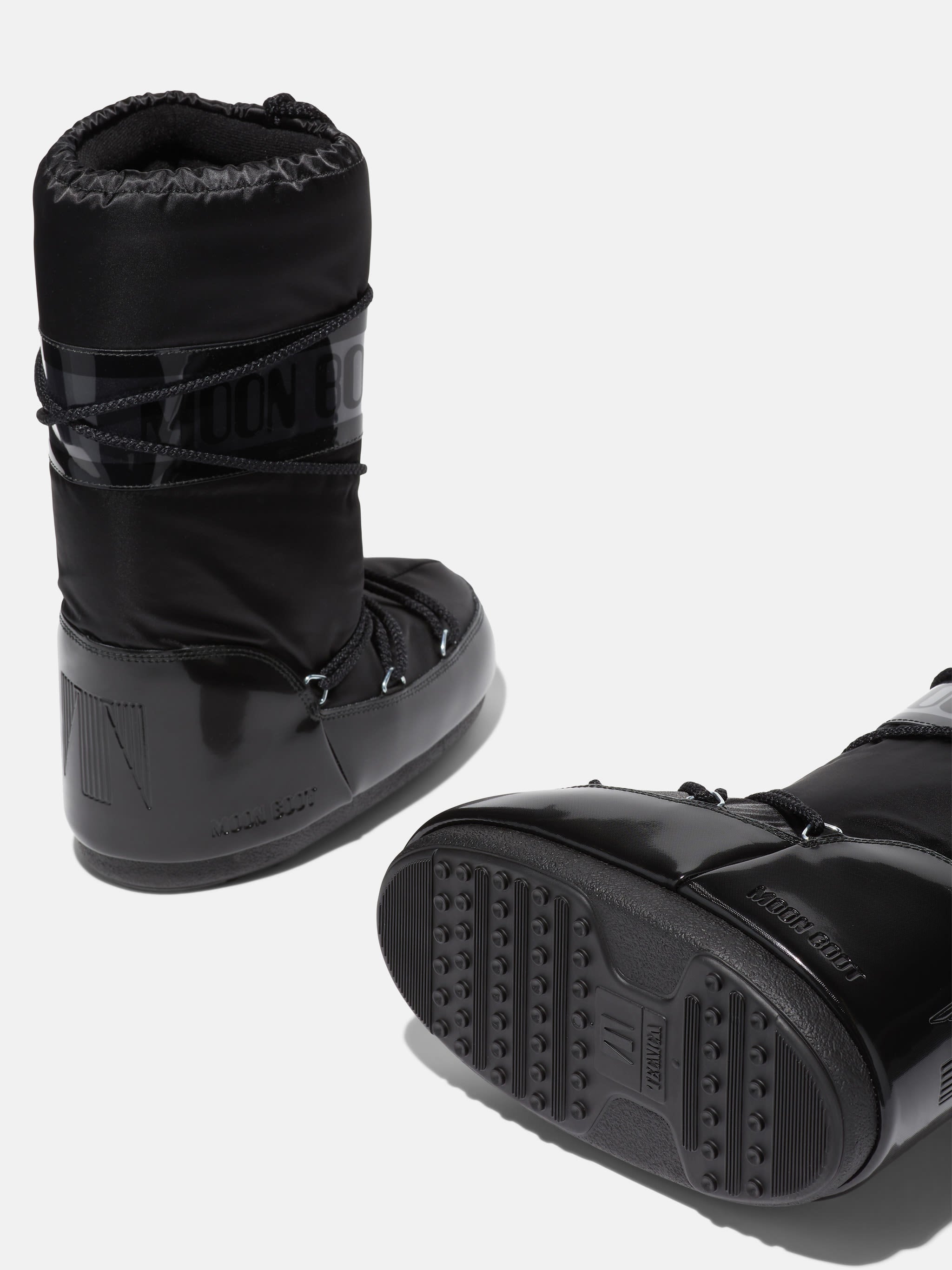 MOON BOOT ICON GLANCE BLACK SATIN BOOTS
