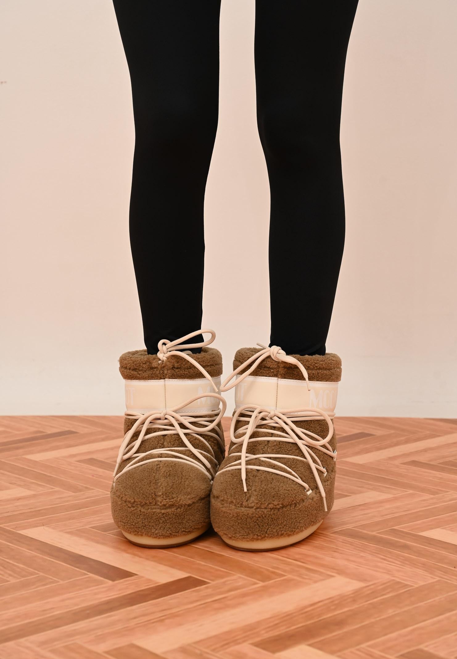 MOON BOOT Women's ICON LOW Brown Teddy Snow Boots