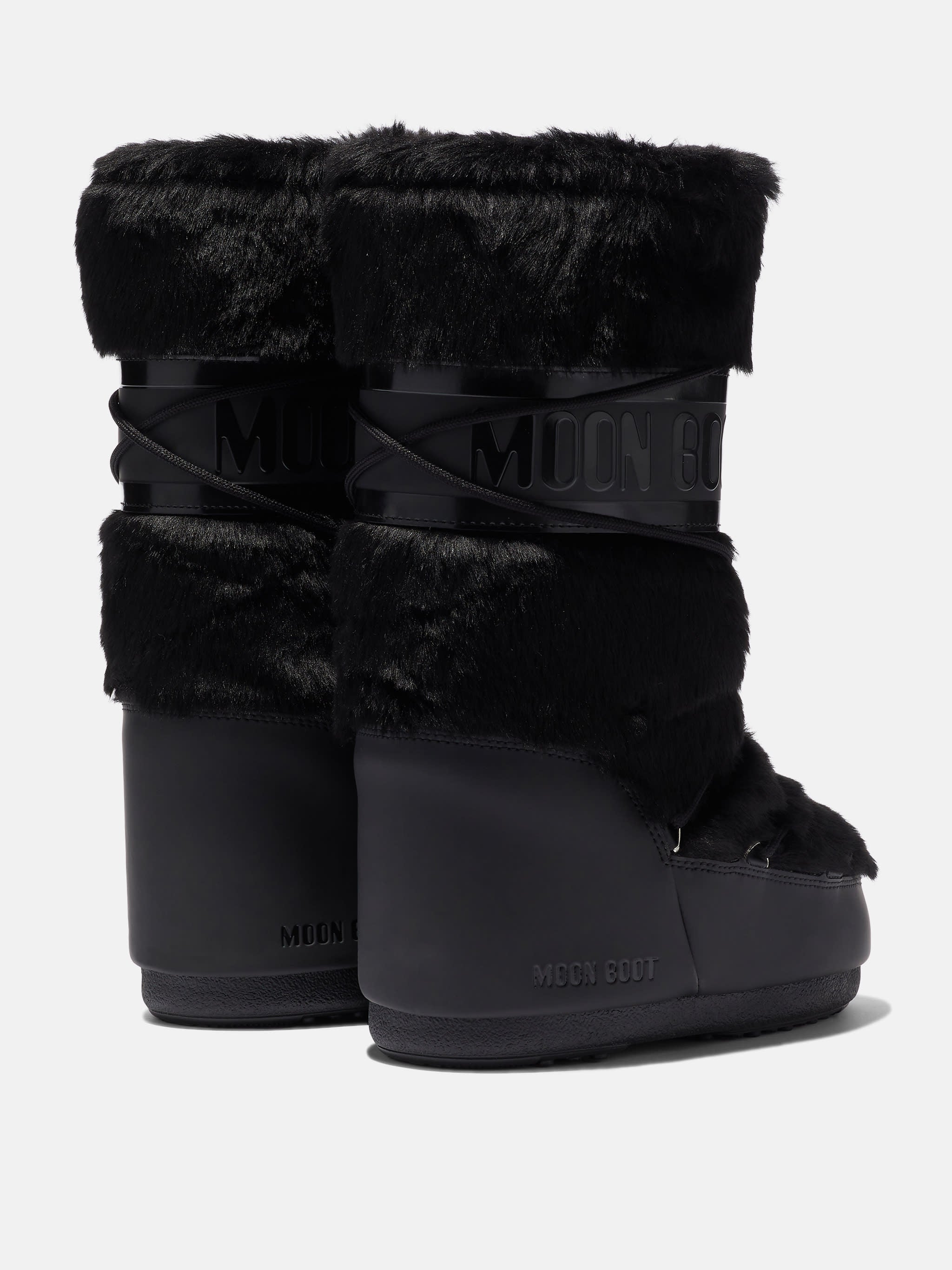 MOON BOOT ICON BLACK FAUX-FUR BOOTS