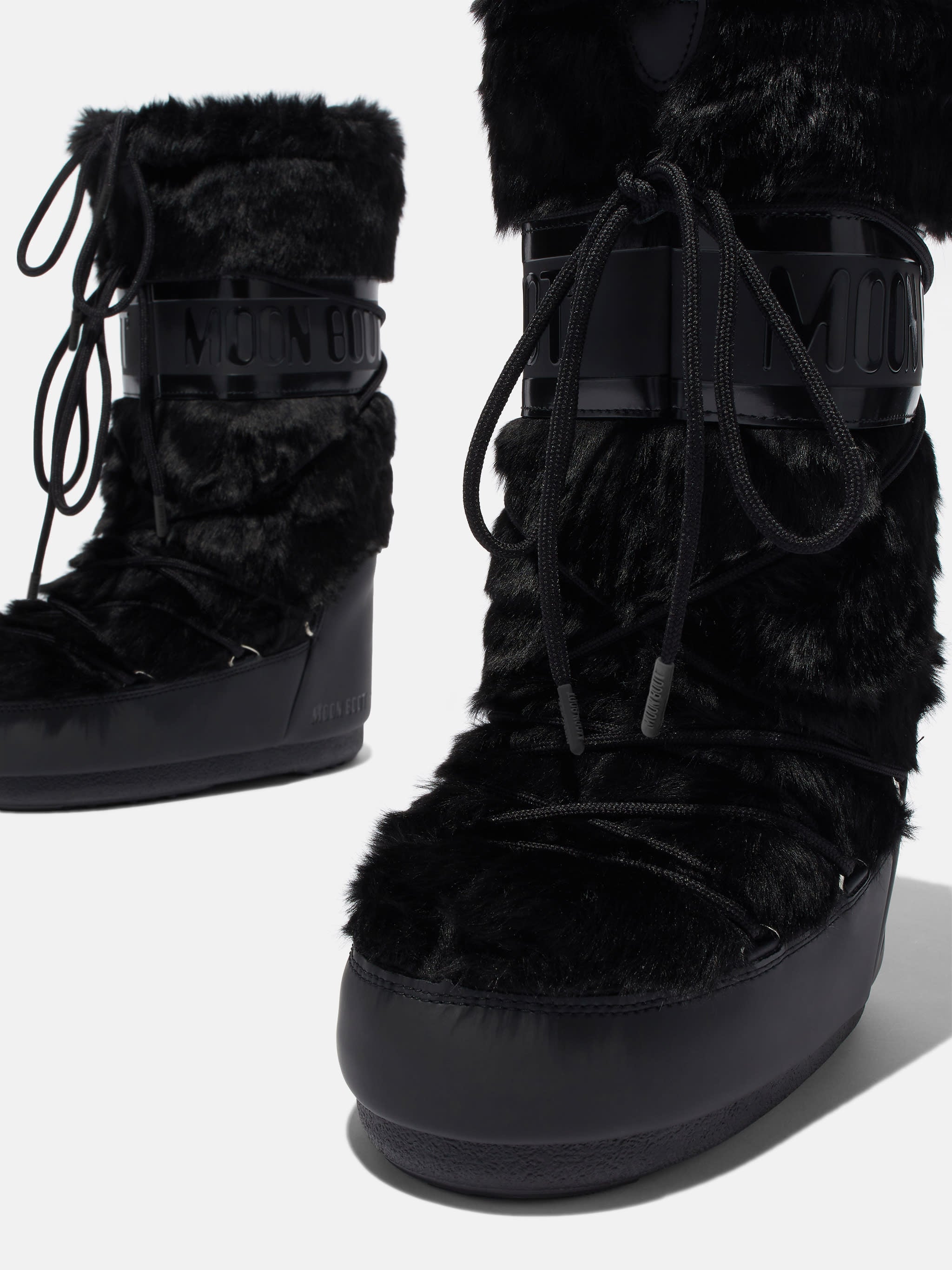 MOON BOOT ICON BLACK FAUX-FUR BOOTS