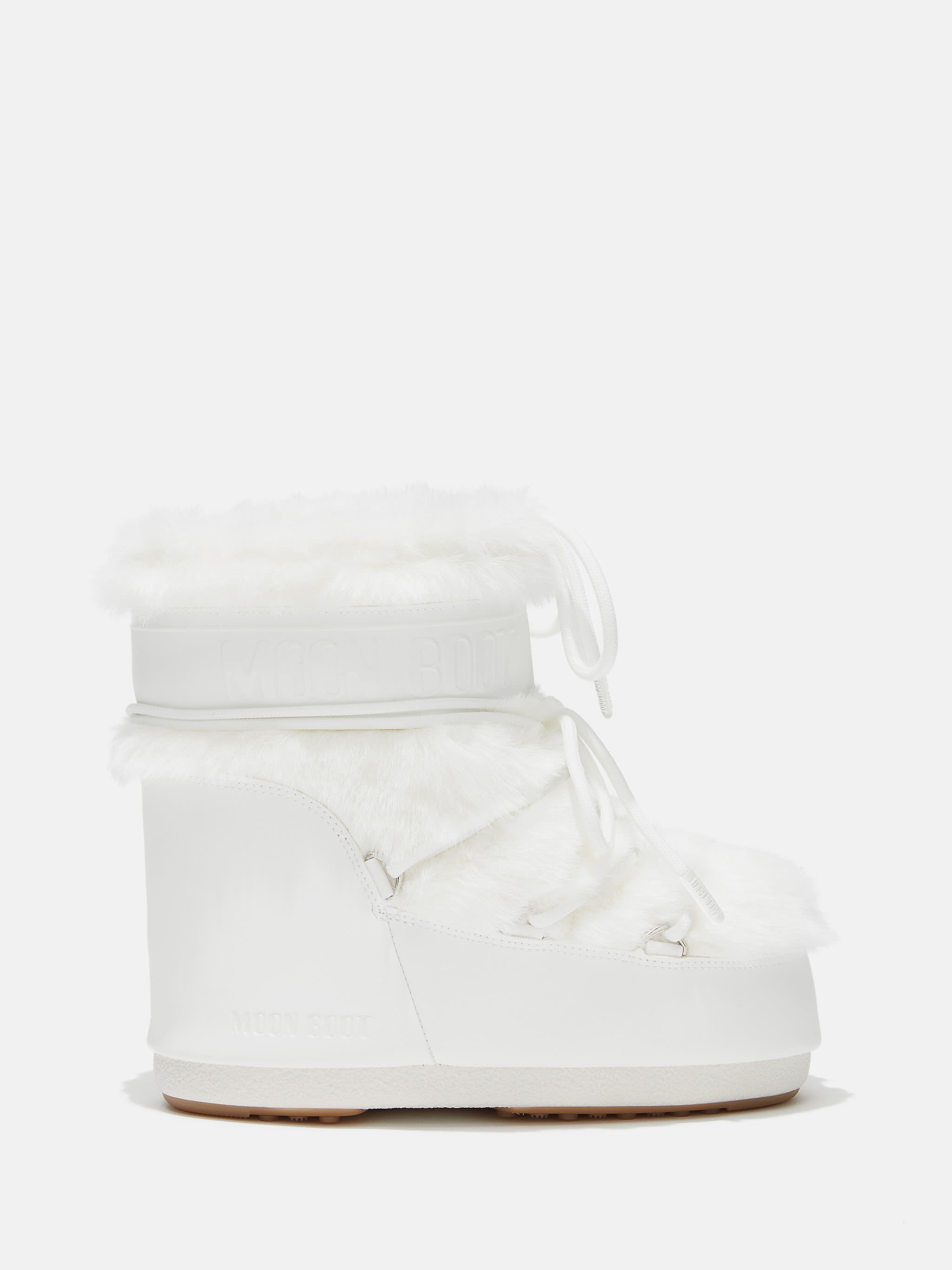 MOON BOOT ICON LOW WHITE FAUX-FUR BOOTS